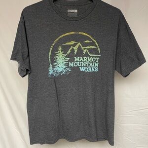 Marmot Charcoal Tee with Yellow and Teal Mountain Graphic